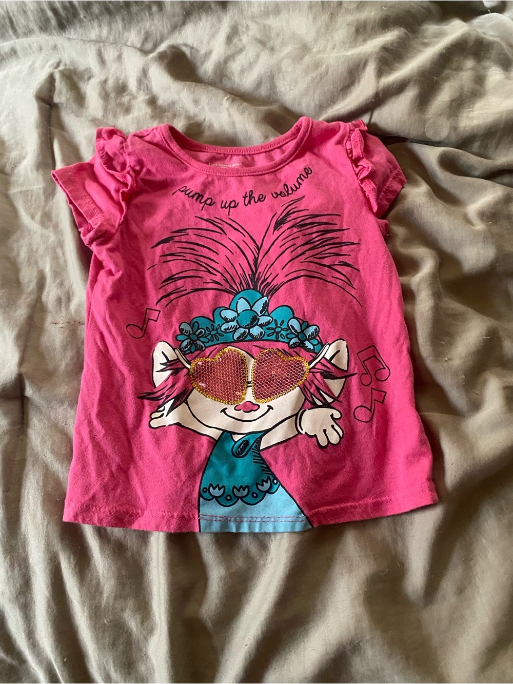 Trolls Pink‎ Ruffle Sleeve Tee with Sequin Sunglasses Graphic